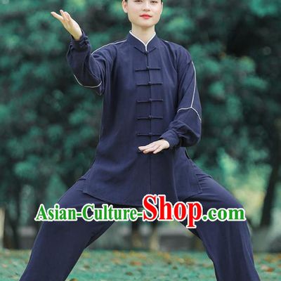 Chinese Martial Arts Garment Kungfu Performance Suits Tai Ji Chuan Navy Long Sleeve Outfits Tai Chi Group Competition Clothing