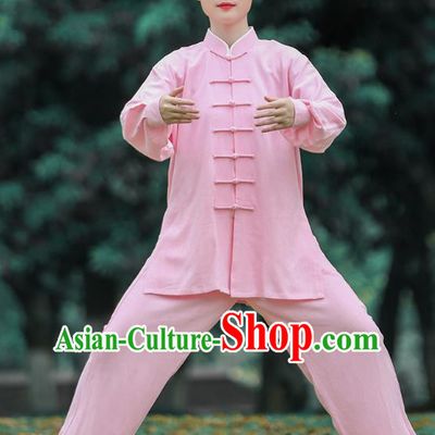 Chinese Tai Chi Group Performance Clothing Martial Arts Competition Garment Kung Fu Suits Tai Ji Chuan Pink Long Sleeve Outfits