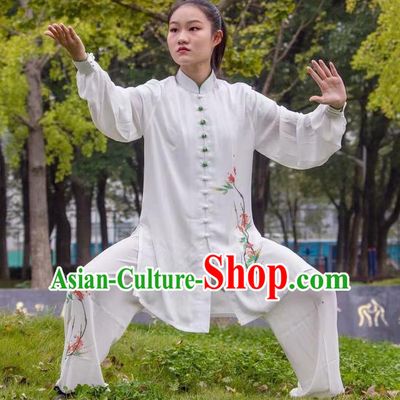 Chinese Kung Fu Wushu Competition Clothing Tai Chi Performance Suits Martial Arts Embroidered White Outfits