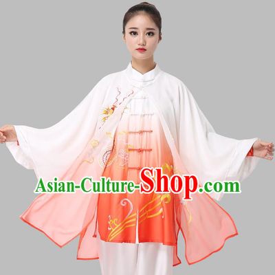 Chinese Tai Chi Clothing Martial Arts Garment Kung Fu Competition Embroidered Gradient Red Suits Tai Ji Performance Outfits