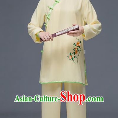 Chinese Martial Arts Performance Garment Kung Fu Competition Suits Wing Chun Embroidered Yellow Outfits Tai Chi Clothing
