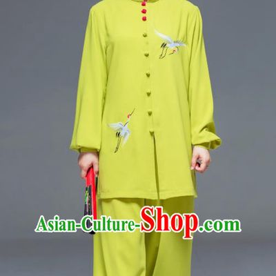 Chinese Tai Chi Clothing Martial Arts Performance Garment Kung Fu Competition Suits Embroidered Crane Green Outfits