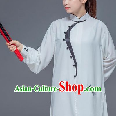 Chinese Martial Arts Embroidered White Outfits Tai Chi Clothing Performance Garment Kung Fu Competition Suits