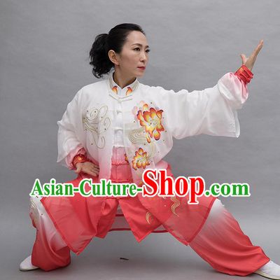 Chinese Martial Arts Embroidered Peony Outfits Tai Chi Performance Garment Costume Kung Fu Competition Suits