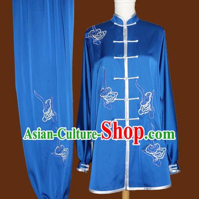 China Wushu Kung Fu Royalblue Uniforms Tai Chi Garment Costumes Martial Arts Embroidered Cloud Clothing Nanquan Boxing Training Suits