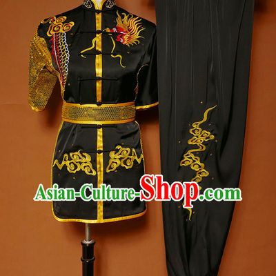 China Kung Fu Competition Uniforms Wushu Kongfu Sequins Garment Costumes Nanquan Boxing Training Black Suits
