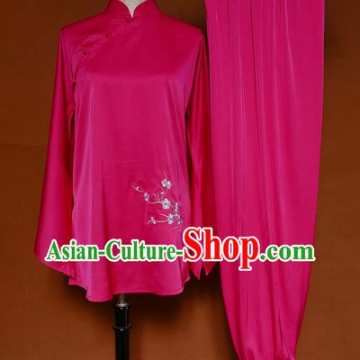 Chinese Wushu Competition Garment Costume Kung Fu Tai Chi Performance Suits Martial Arts Embroidered Plum Rosy Outfits