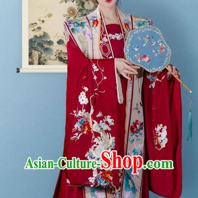 China Song Dynasty Embroidered Historical Garment Costumes Ancient Court Empress Red Hanfu Dress Clothing for Women