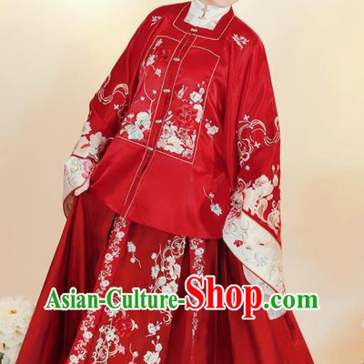 China Ancient Court Lady Wedding Red Hanfu Dress Clothing Ming Dynasty Embroidered Historical Garment Costumes for Women