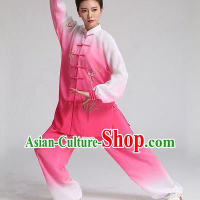 China Martial Arts Tai Ji Embroidered Orchids Rosy Suits Tai Chi Training Clothing Kung Fu Competition Outfits