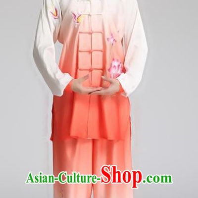China Tai Chi Training Clothing Kung Fu Competition Outfits Martial Arts Tai Ji Embroidered Lotus Orange Suits
