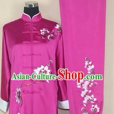 China Tai Chi Competition Purple Outfits Tai Ji Sword Performance Suits Martial Arts Kung Fu Embroidered Mangnolia Clothing