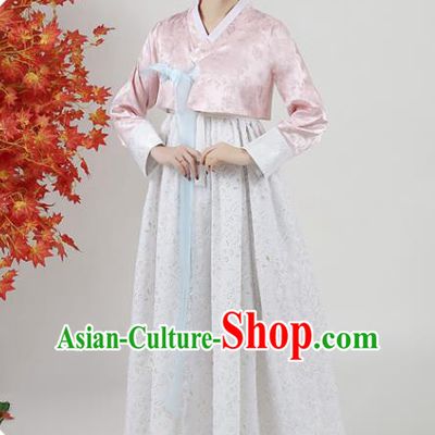 Korean Court Hanbok Peach Pink Blouse and White Dress Asian Korea Classical Dance Outfits Traditional Wedding Dress Ancient Bride Garment Costumes