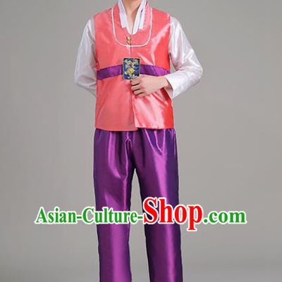 Korea Stage Performance Clothing Pink Vest White Shirt and Purple Pants Korean Male Costumes Traditional Wedding Suits
