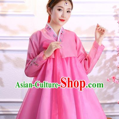 Korea Ancient Princess Clothing Traditional Hanbok Embroidered Pink Blouse and Dress Asian Korean Court Uniforms