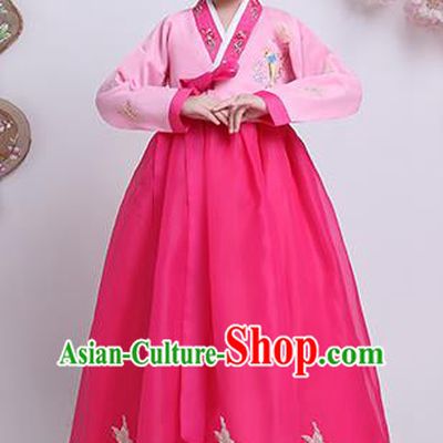 Asian Korea Traditional Girl Hanbok Clothing Korean Court Princess Garment Costumes Children Embroidered Pink Blouse and Rosy Dress