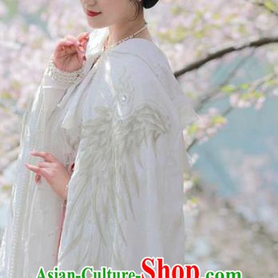 China Traditional Hanfu Cloak Tang Dynasty Court Woman Historical Clothing Ancient Imperial Concubine Embroidered White Cape