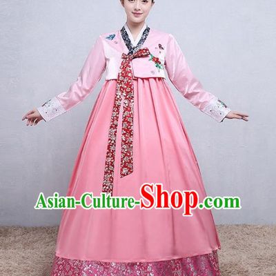 Korea Court Tangyi Hanbok Korean Traditional Bride Fashion Garments Wedding Clothing Classical Dance Pink Blouse and Dress