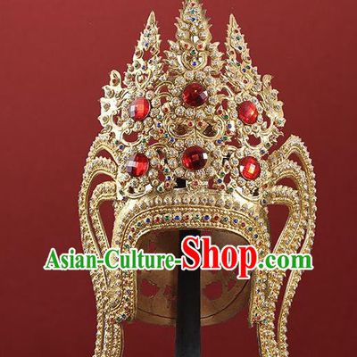 Asian Thailand Court King Royal Crown Thai Stage Performance Golden Hat Headwear