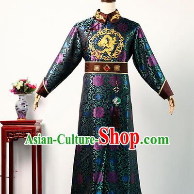 Chinese Qing Dynasty Royal Highness Casual Costume Ancient Emperor Clothing Story of Yanxi Palace Monarch Qianlong Atrovirens Imperial Robe