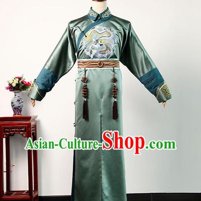 Chinese TV Story of Yanxi Palace Royal Highness Green Long Robe Qing Dynasty Manchu Childe Costume Ancient Noble Prince Clothing