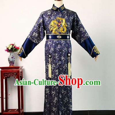 Chinese Qing Dynasty Manchu Childe Costume Ancient Noble Prince Clothing TV Story of Yanxi Palace Royal Highness Navy Long Robe