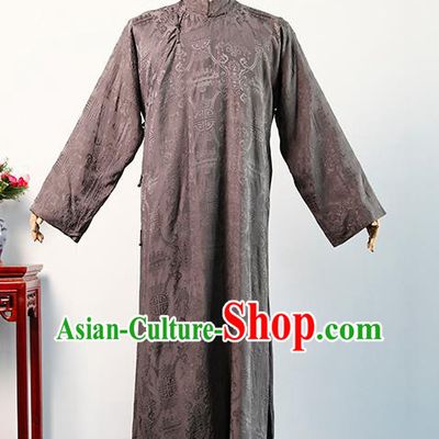 Chinese Qing Dynasty Landlord Clothing Ancient Shopkeeper Uniform Drama Teahouse Brown Robe