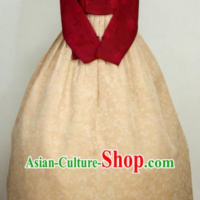 Korean Court Hanbok Wine Red Blouse and Yellow Dress Festival Celebration Fashion Costumes Traditional Wedding Bride Clothing