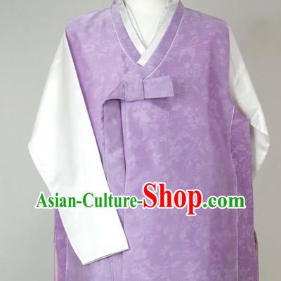 Korean Young Male Hanbok Violet Long Vest White Shirt and Navy Pants Traditional Costumes Korea Classical Wedding Bridegroom Clothing
