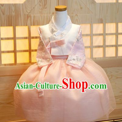 Korea Children Princess Hanbok Clothing Girl Festival Fashion White Shirt and Pink Dress Korean Traditional Garment Costumes