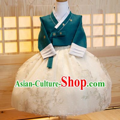 Korean Girl Festival Fashion Atrovirens Shirt and White Dress Traditional Garment Costumes Korea Children Princess Hanbok Clothing