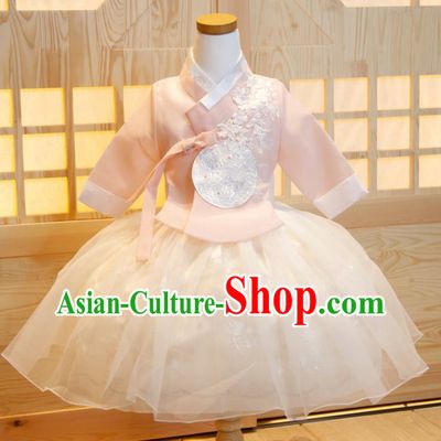 Korean Children Festival Fashion Pink Shirt and White Dress Korea Traditional Garment Costumes Girl Princess Hanbok Clothing
