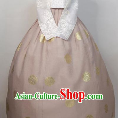 Korean Court Ceremony Hanbok Festival Clothing Woman Traditional Fashion White Blouse and Khaki Dress Wedding Bride Costumes
