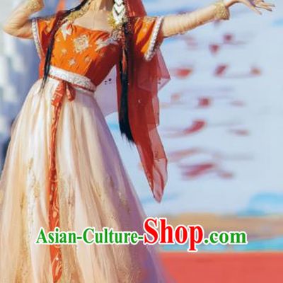 Traditional China Tang Dynasty Palace Lady Historical Garment Costumes Ancient Court Dance Hanfu Dress Clothing