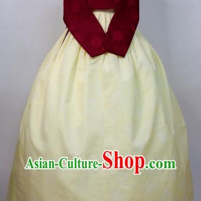 Korean Wedding Bride Fashion Costumes Traditional Festival Clothing Court Princess Hanbok Wine Red Blouse and Yellow Dress