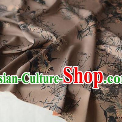 Chinese Classical Chrysanthemum Pattern DIY Satin Fabric Silk Fabric Brown Gambiered Guangdong Gauze High Quality Cheongsam Cloth