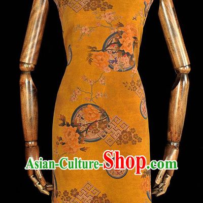 Chinese Cheongsam Cloth Classical Peony Pattern DIY Satin Fabric Silk Fabric Yellow Gambiered Guangdong Gauze