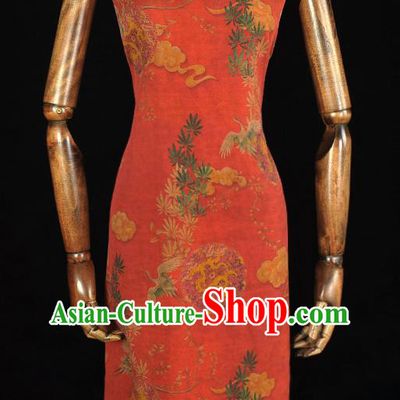 Chinese Silk Fabric Red Gambiered Guangdong Gauze Cheongsam Cloth Traditional Dragon Pattern DIY Satin Fabric