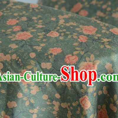Chinese Classical Rose Pattern DIY Satin Fabric Silk Fabric Green Gambiered Guangdong Gauze High Quality Cheongsam Cloth