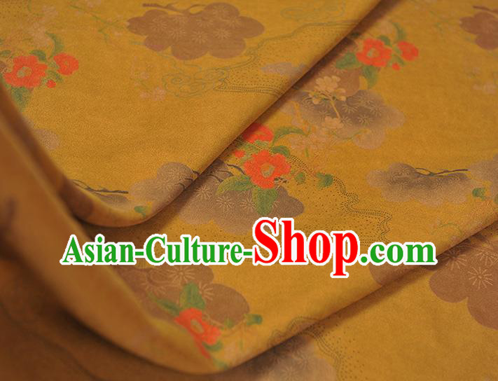Chinese Cheongsam Cloth Traditional Flowers Pattern DIY Fabric Silk Fabric Yellow Gambiered Guangdong Gauze Chinese Cheongsam Cloth Traditional Flowers Pattern DIY Fabric Silk Fabric Yellow Gambiered Guangdong Gauze
