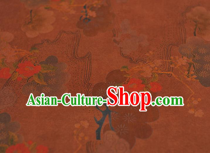 Chinese Silk Fabric Brown Gambiered Guangdong Gauze Cheongsam Cloth Traditional Flowers Pattern DIY Fabric Chinese Silk Fabric Brown Gambiered Guangdong Gauze Cheongsam Cloth Traditional Flowers Pattern DIY Fabric