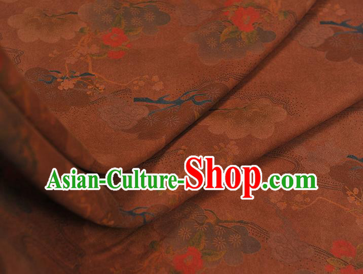 Chinese Silk Fabric Brown Gambiered Guangdong Gauze Cheongsam Cloth Traditional Flowers Pattern DIY Fabric Chinese Silk Fabric Brown Gambiered Guangdong Gauze Cheongsam Cloth Traditional Flowers Pattern DIY Fabric