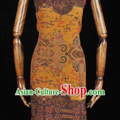 Chinese Traditional Mountain Pattern DIY Fabric Purple Gambiered Guangdong Gauze Cheongsam Silk Cloth