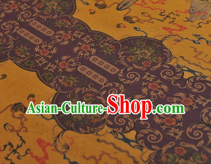 Chinese Traditional Mountain Pattern DIY Fabric Purple Gambiered Guangdong Gauze Cheongsam Silk Cloth Chinese Traditional Mountain Pattern DIY Fabric Purple Gambiered Guangdong Gauze Cheongsam Silk Cloth