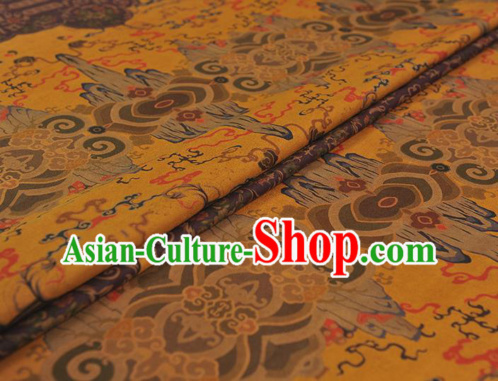 Chinese Traditional Mountain Pattern DIY Fabric Purple Gambiered Guangdong Gauze Cheongsam Silk Cloth Chinese Traditional Mountain Pattern DIY Fabric Purple Gambiered Guangdong Gauze Cheongsam Silk Cloth