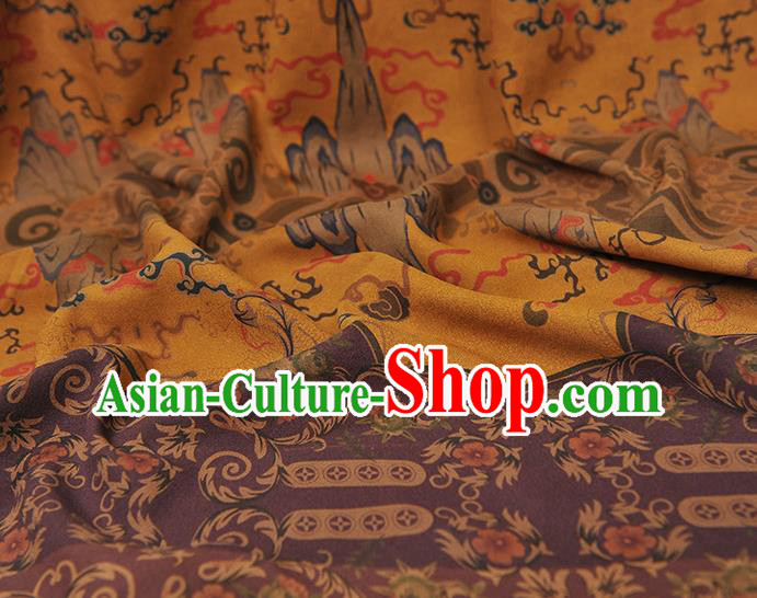 Chinese Traditional Mountain Pattern DIY Fabric Purple Gambiered Guangdong Gauze Cheongsam Silk Cloth Chinese Traditional Mountain Pattern DIY Fabric Purple Gambiered Guangdong Gauze Cheongsam Silk Cloth