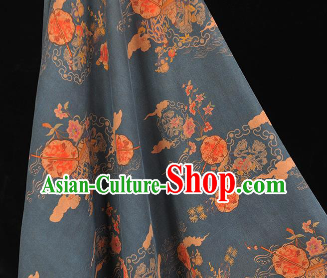 Chinese Cheongsam Silk Cloth Traditional Peony Fan Pattern DIY Fabric Blue Gambiered Guangdong Gauze Chinese Cheongsam Silk Cloth Traditional Peony Fan Pattern DIY Fabric Blue Gambiered Guangdong Gauze