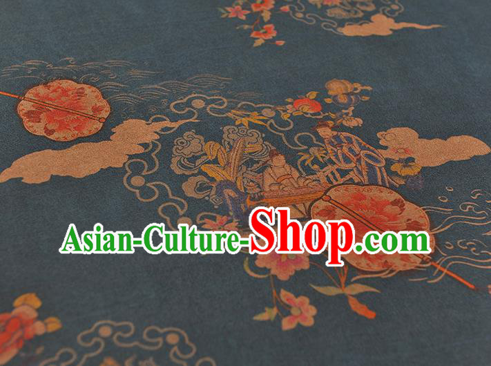 Chinese Cheongsam Silk Cloth Traditional Peony Fan Pattern DIY Fabric Blue Gambiered Guangdong Gauze Chinese Cheongsam Silk Cloth Traditional Peony Fan Pattern DIY Fabric Blue Gambiered Guangdong Gauze