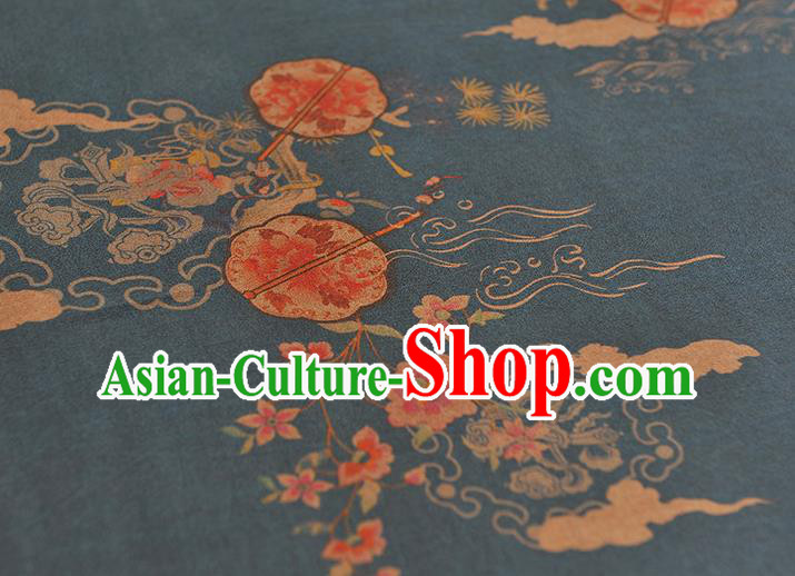 Chinese Cheongsam Silk Cloth Traditional Peony Fan Pattern DIY Fabric Blue Gambiered Guangdong Gauze Chinese Cheongsam Silk Cloth Traditional Peony Fan Pattern DIY Fabric Blue Gambiered Guangdong Gauze