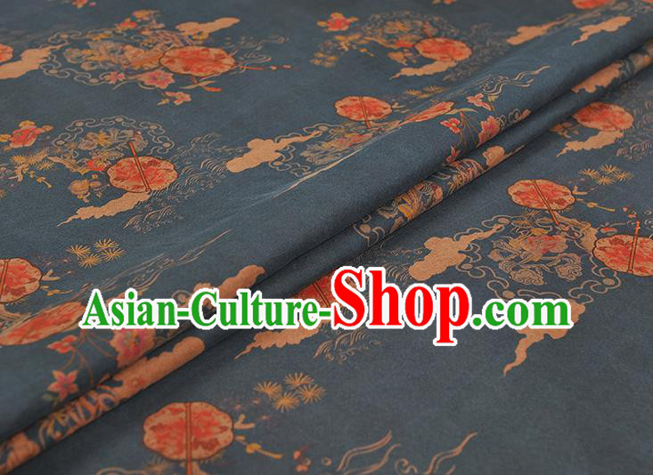 Chinese Cheongsam Silk Cloth Traditional Peony Fan Pattern DIY Fabric Blue Gambiered Guangdong Gauze Chinese Cheongsam Silk Cloth Traditional Peony Fan Pattern DIY Fabric Blue Gambiered Guangdong Gauze